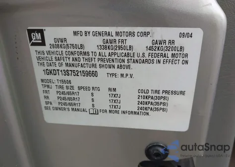 2005 GMC Envoy Sle из США, поврежденный, VIN 1GKDT13S752159660